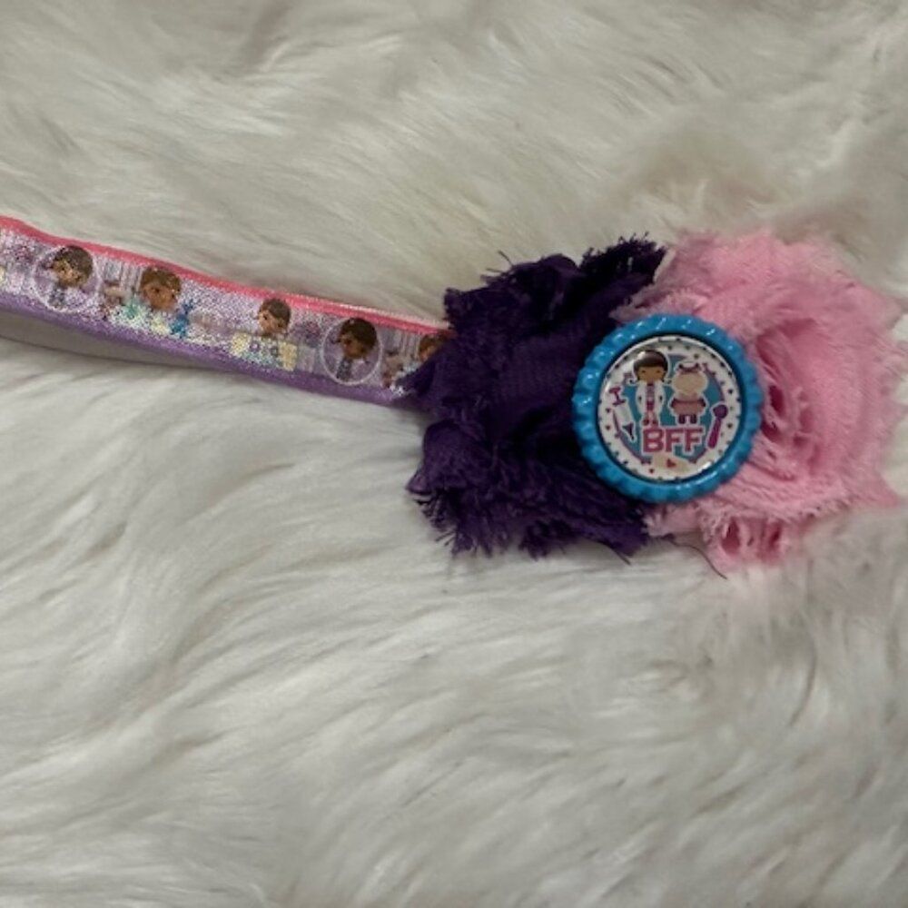 Double Pink & Purple Shabby Flowers with Doc McStuffins Bottle Cap Image and FOE